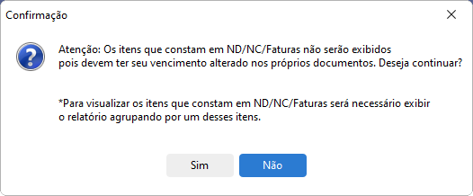 Mensagem de alerta da alteração da data de vencimento de vários itens.