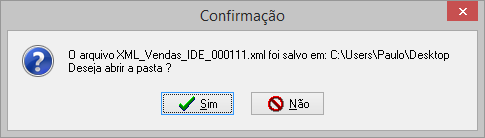 Mensagem de confirmação para abrir a pasta do arquivo.