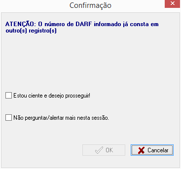 Mensagem de confirmação do DARF já informado em outro documento