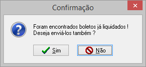 Mensagem de alerta de envio de boletos liquidados