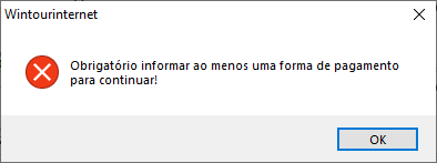 Mensagem de erro de forma de pagametno obrigatória o recalculo de kandir