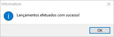 Mensagem de confirmação do lançamento