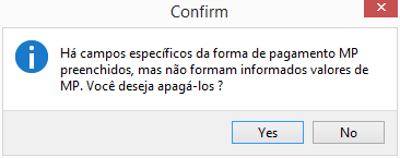 Mensagem de confirmação de campos de MP preenchidos mas campo de valor vazio