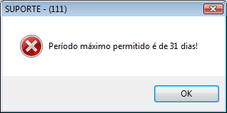 Mensagem alertando o período máximo de conferência.