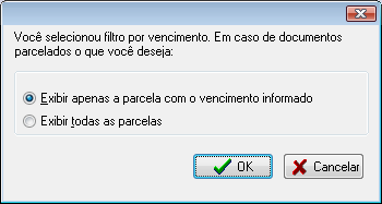 Mensagem de aviso de exportação de faturas e nota de débito por vencimento