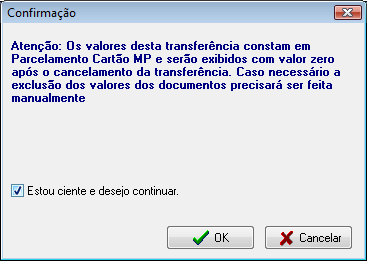 Mensagem exibira ao desfazer transferência MP presente em documento PC