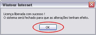 Mensagem exibida após licença ter sido liberada com sucesso