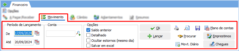 Tela de movimento Financeiro