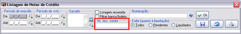 Opção de pesquisar pelo número da fatura do fornecedor em Pesquisa/Listagem de Nota de Crédito