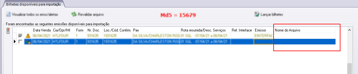 Pré tela com mensagens de erro da interface