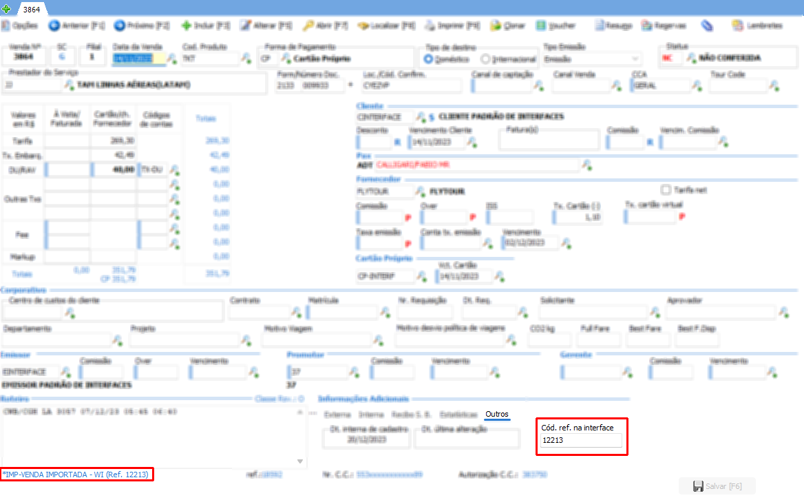 Código referencia da interface