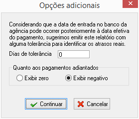 Opções adicionais pesquisa de liquidação