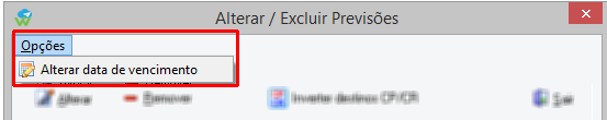 Botão opções da tela de alteração/exclusão de contas da previsão