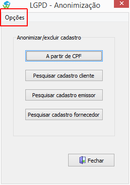 Opções disponíveis para anonimização dos dados