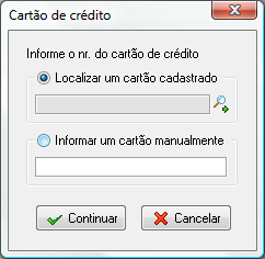 Tela para informar o número do cartão de crédito