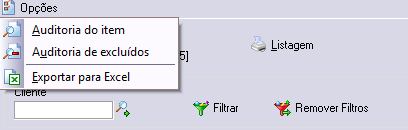 Acesso a auditoria e exportação das parametrizações configuradas para Excel.