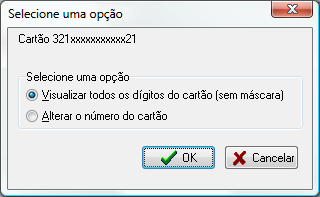 Tela para visualizar o número do cartão ou alterar o número do cartão utilizado