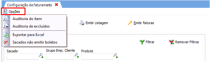 Acesso a auditoria e exportação das parametrizações configuradas para Excel.