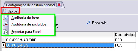 Acesso a auditoria e exportação das parametrizações configuradas para Excel.