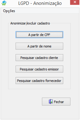 Opções disponíveis para anonimização dos dados