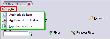 Acesso a auditoria e exportação das parametrizações configuradas para Excel.