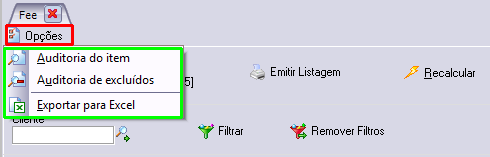 Acesso a auditoria e exportação das parametrizações configuradas para Excel.