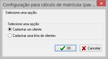 Opções de parametrização de matrícula