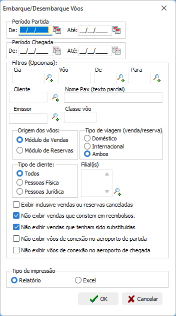 Exibindo o relatório de embarque e desembaque de passageiros