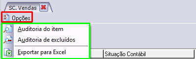 Acesso a auditoria e exportação das parametrizações configuradas para Excel.