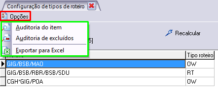 Acesso a auditoria e exportação das parametrizações configuradas para Excel.