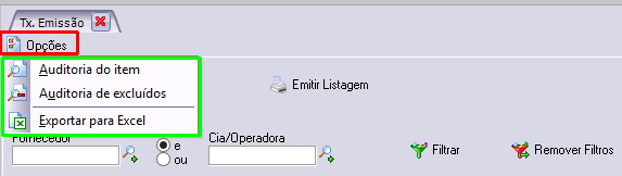 Acesso a auditoria e exportação das parametrizações configuradas para Excel.