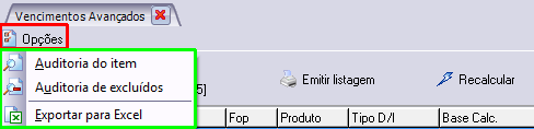 Acesso a auditoria e exportação das parametrizações configuradas para Excel.