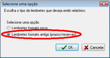 Filtros para exibir relatório de lembretes de reservas