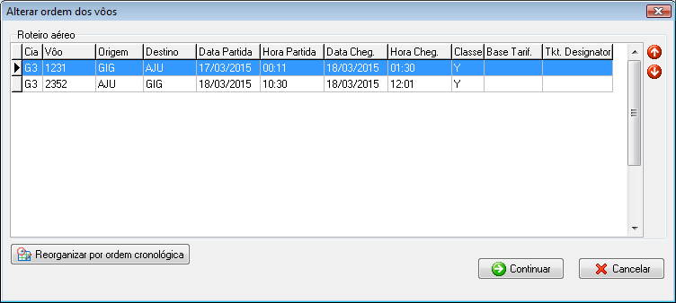 Alteração da ordem dos voos do roteiro aéreo