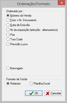 Opções de ordenação e formato de saída relatório analítico R10