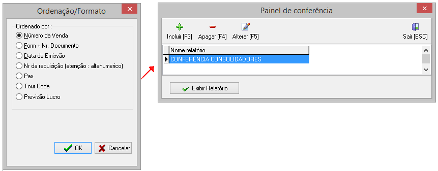Tela de ordenação do resultado do relatório