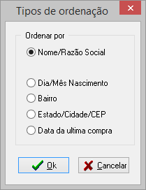 Opções de ordenação
