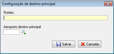 Parametrização de Destino Principal do Roteiro aéreo