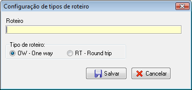 Parametrização do Tipo do roteiro aéreo