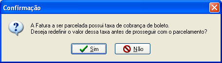 Imagem de confirmação do parcelamento da taxa de cobran ça bancária