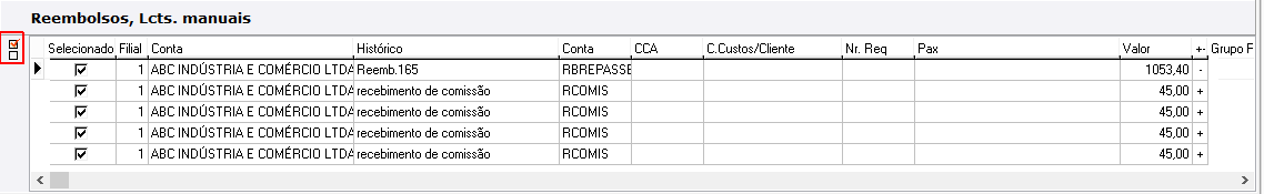 Aba [ Reembolsos Lcts manuais ] do módulo de seleção Parcelamento MP