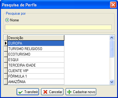 Cadastro de perfis de cliente