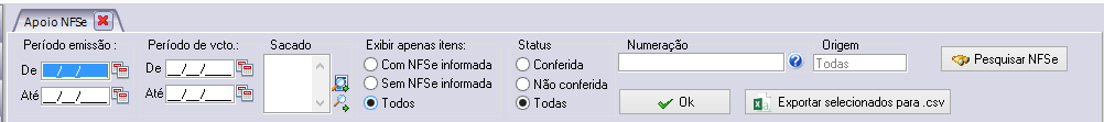 Tela de pesquisa de apoio a NFS-e