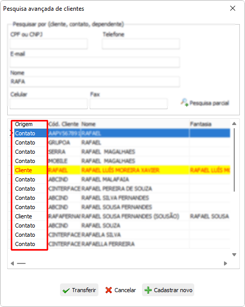 Módulo para pesquisa de clientes cadastrados