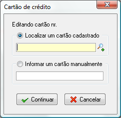 Opções de seleção de cartão