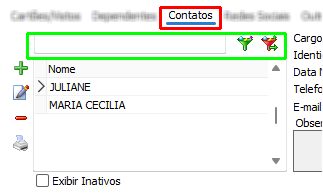 Filtro de pesquisa de contatos