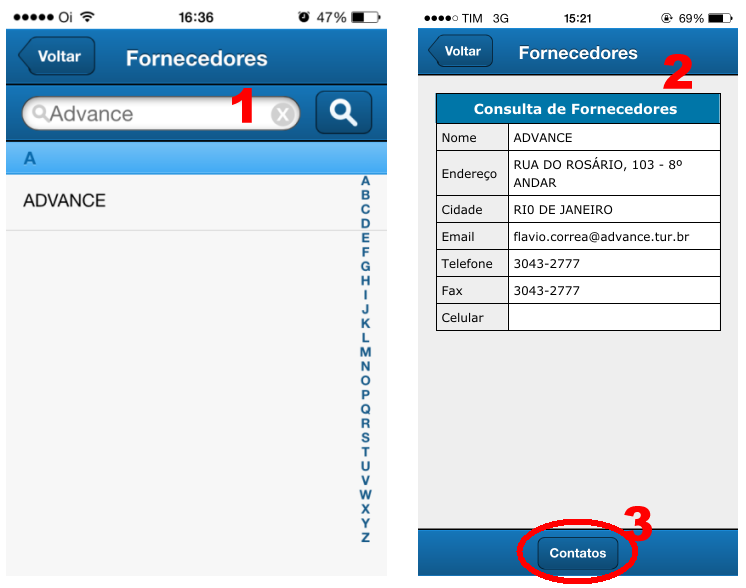 Pesquisa de fornecedores através do iPhone