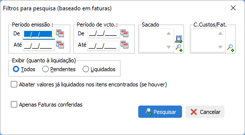 Sele&ccedil;&atilde;o de faturas a emitir boletos