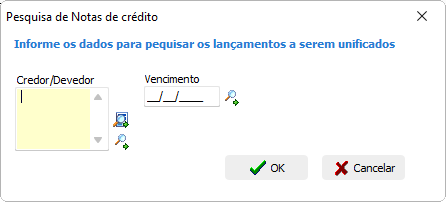 Pesquisa de notas de crédito para registtrar um pagamento unificado