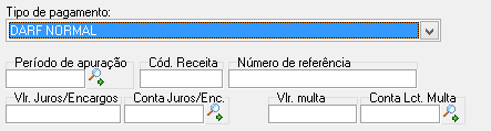 Campos adicionais para preenchimento de pagamento de Darf Normal